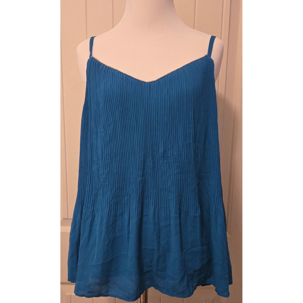 The Limited Blue Pleated Beaded V-Neck Cami M